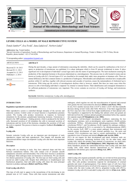 LEYDIG CELLS AS a MODEL of MALE REPRODUCTIVE SYSTEM Tomáš Jambor*1, Eva Tvrdá1, Jana Lukáčová1, Norbert Lukáč1