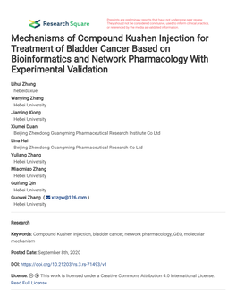 Mechanisms of Compound Kushen Injection for Treatment of Bladder Cancer Based on Bioinformatics and Network Pharmacology with Experimental Validation