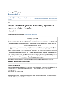 Mangrove and Saltmarsh Dynamics in Homebush Bay: Implications for Management at Sydney Olympic Park