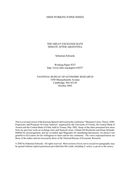 Nber Working Paper Series the Great Exchange Rate