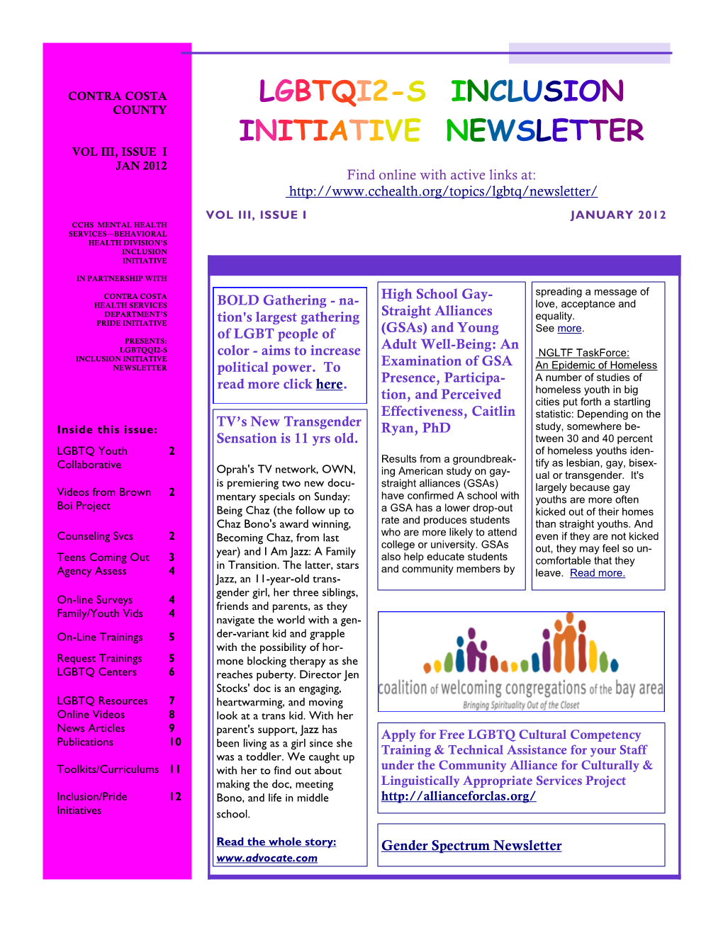 Lgbtqi2-S Inclusion Initiative Newsletter