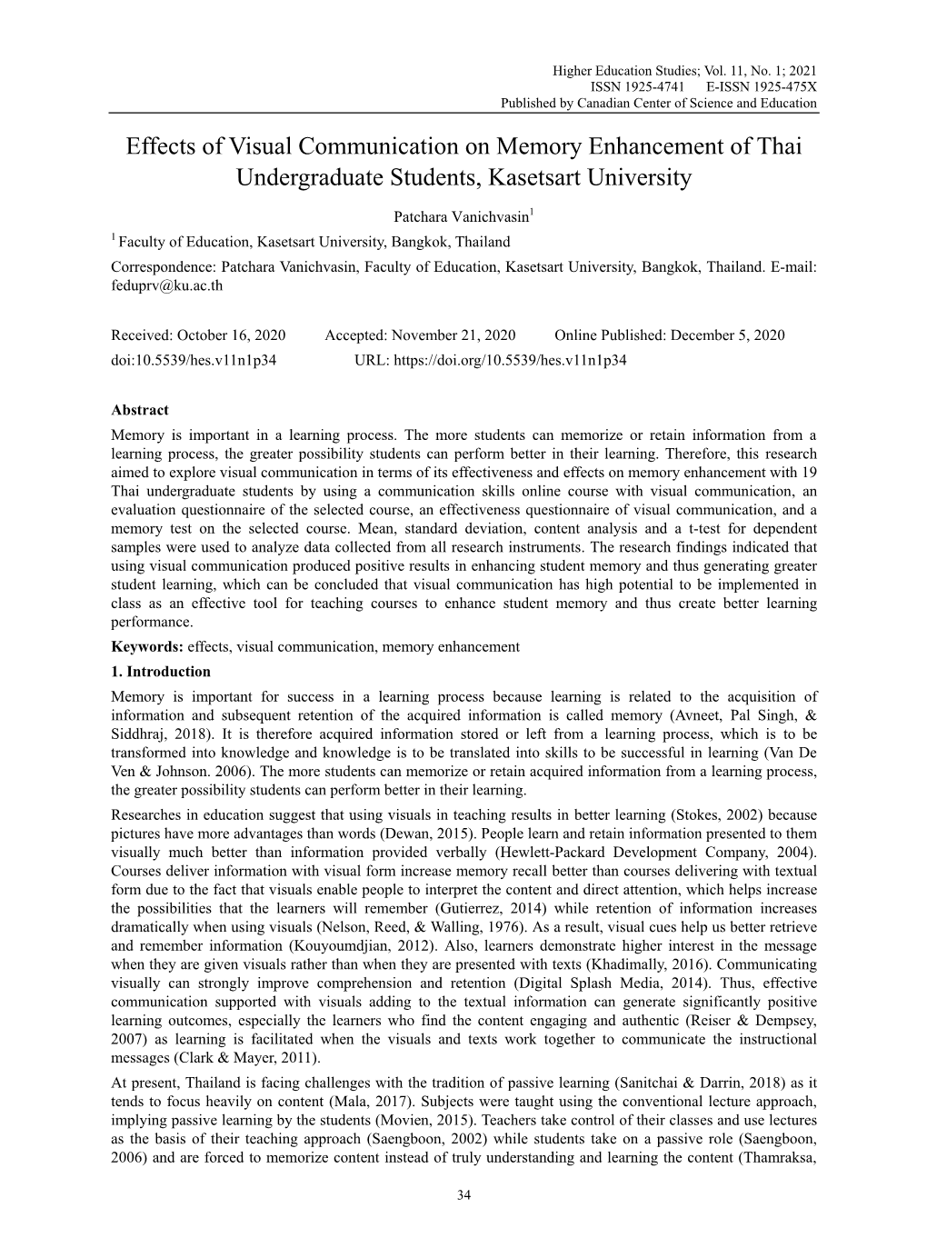 Effects of Visual Communication on Memory Enhancement of Thai Undergraduate Students, Kasetsart University