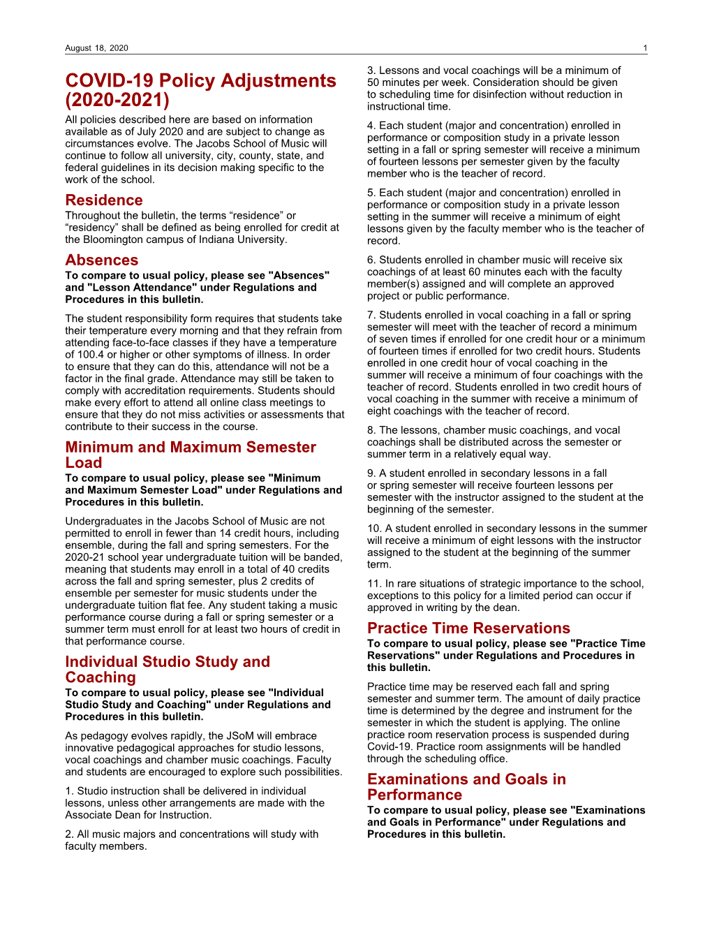 COVID-19 Policy Adjustments (2020-2021)