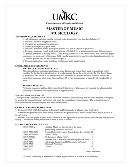 Master of Music Musicology Admission Requirements 1