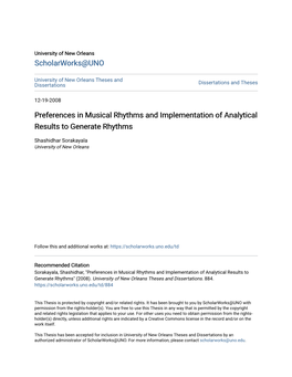 Preferences in Musical Rhythms and Implementation of Analytical Results to Generate Rhythms