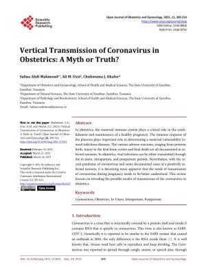 Vertical Transmission of Coronavirus in Obstetrics: a Myth Or Truth?