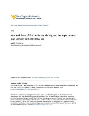 New York Sons of Erin: Nativism, Identity, and the Importance of Irish Ethnicity in the Civil War Era