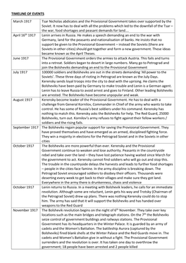 TIMELINE of EVENTS March 1917 Tsar Nicholas Abdicates and The