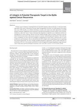 B1-Integrin: a Potential Therapeutic Target in the Battle Against Cancer Recurrence