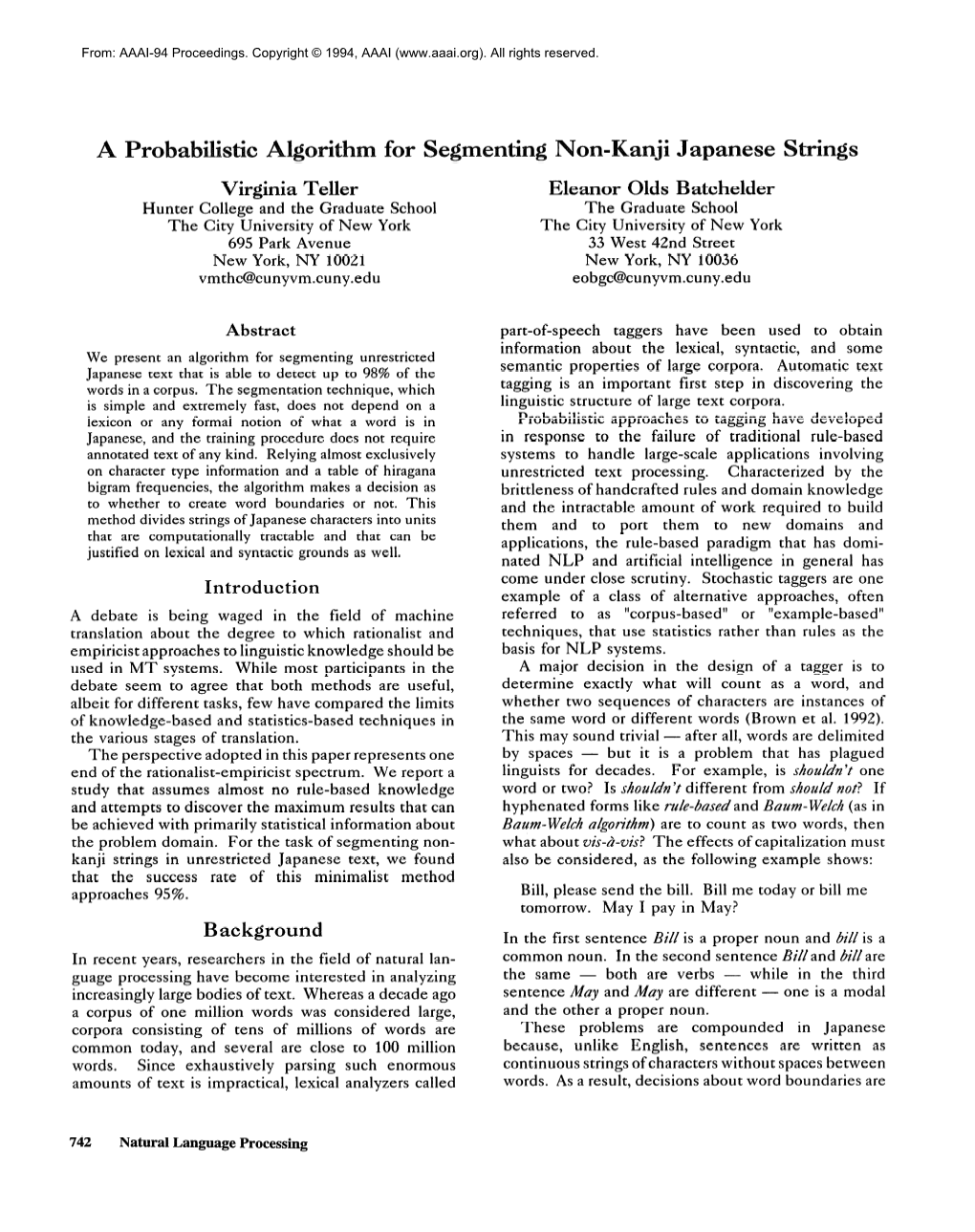 1994-A Probabilistic Algorithm for Segmenting Non-Kanji Japanese