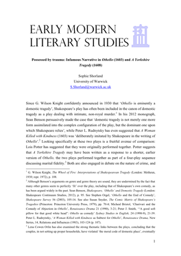 1 Possessed by Trauma: Infamous Narrative in Othello (1603)