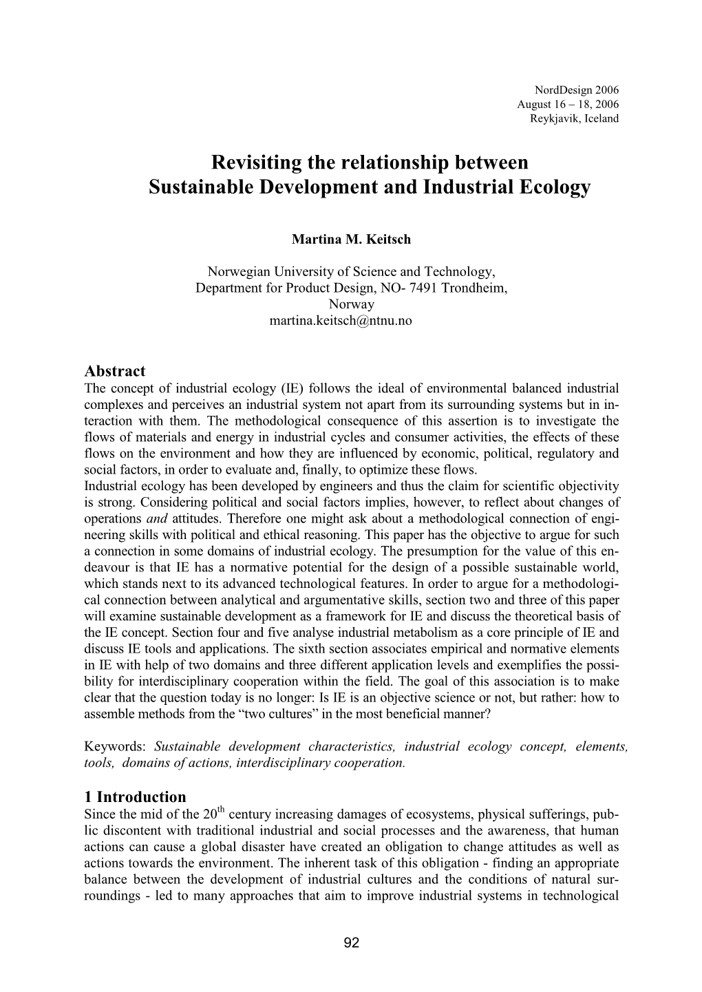 Revisiting the Relationship Between Sustainable Development and Industrial Ecology
