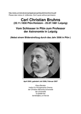 Carl Christian Bruhns (22.11.1830 Plön/Holstein - 25.07.1881 Leipzig)