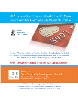 RFP for Selection of Financial Institution for Open Loop Smart Card Common City Payments System