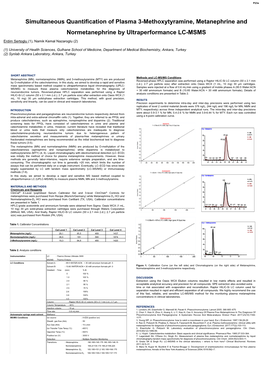 Simultaneous Quantification of Plasma 3-Methoxytyramine, Metanephrine and Normetanephrine by Ultraperformance LC-MSMS