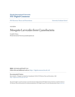 Mosquito Larvicides from Cyanobacteria Gerald A