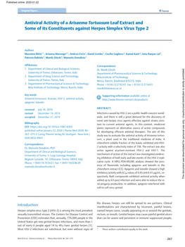 Antiviral Activity of a Arisaema Tortuosum Leaf Extract and Some of Its Constituents Against Herpes Simplex Virus Type 2