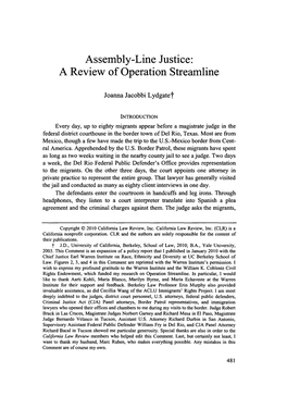 Assembly-Line Justice: a Review of Operation Streamline