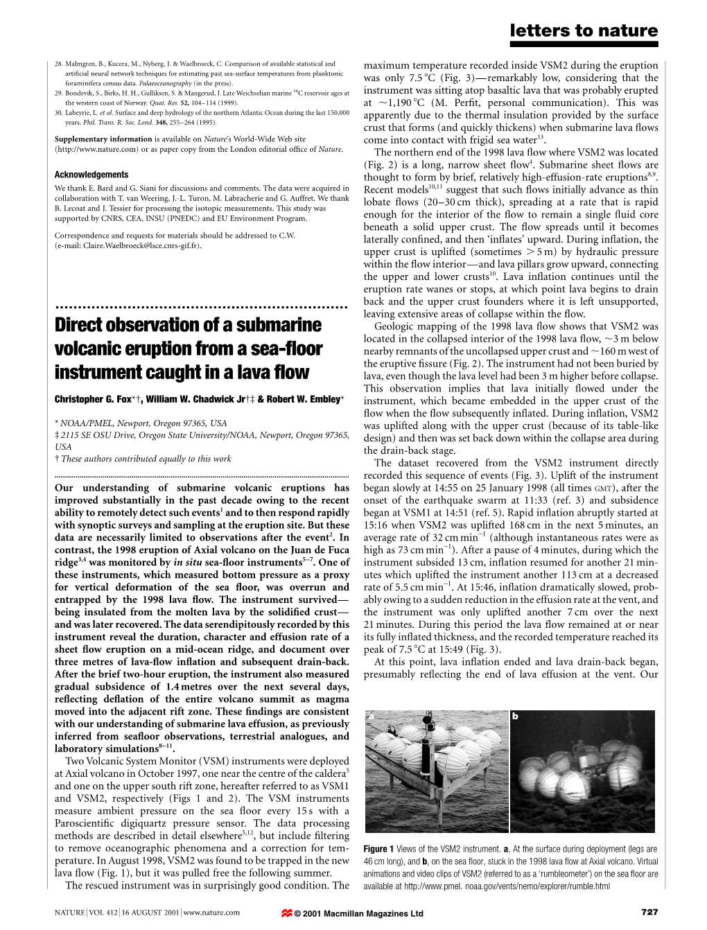 Direct Observation of a Submarine Volcanic Eruption from a Sea-¯Oor