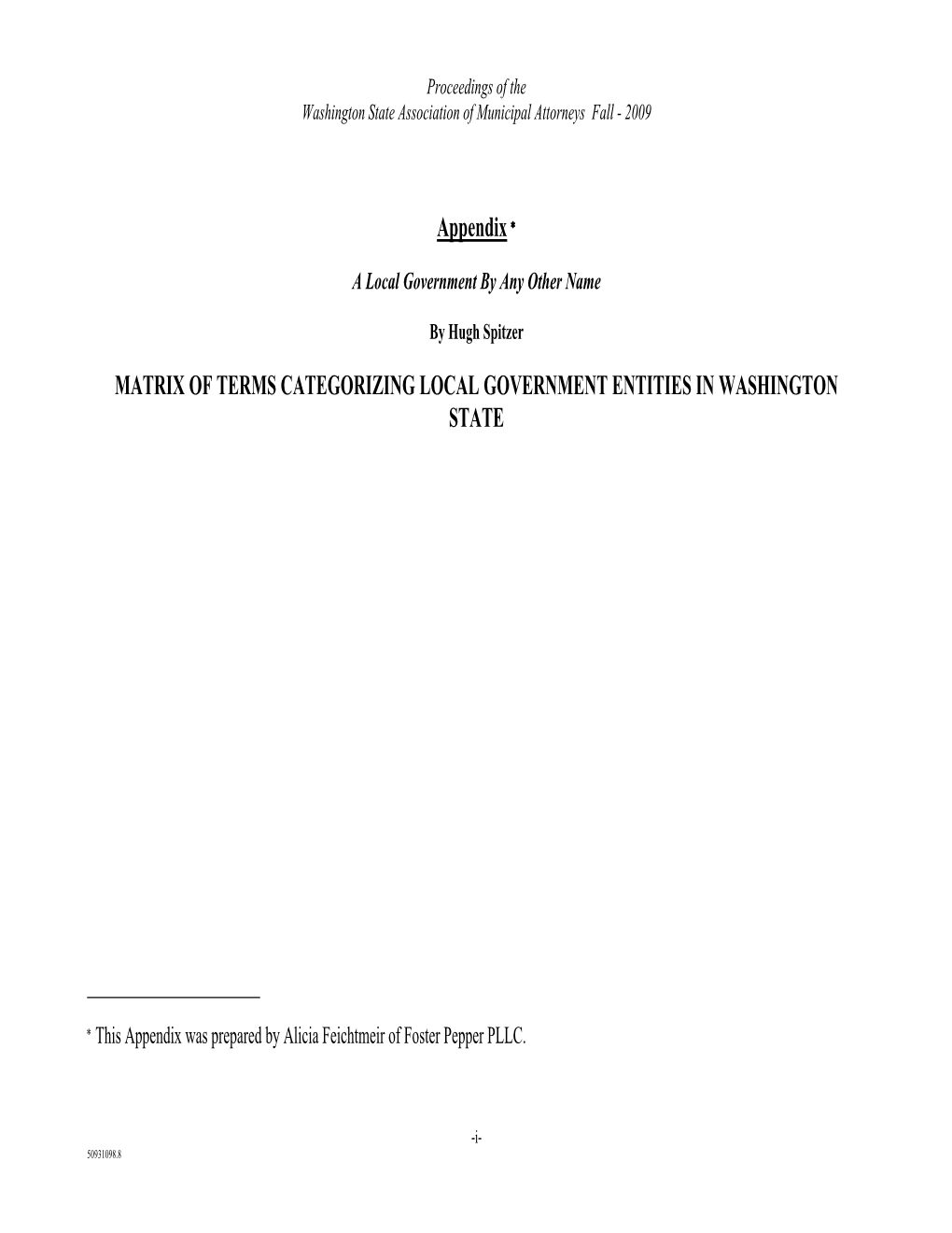 Matrix of Terms Categorizing Local Government Entities in Washington State