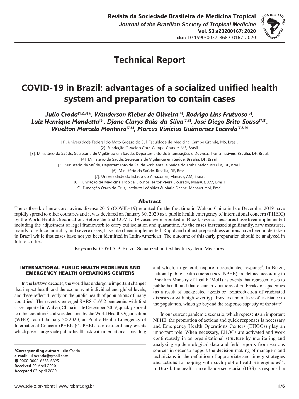 Technical Report COVID-19 in Brazil