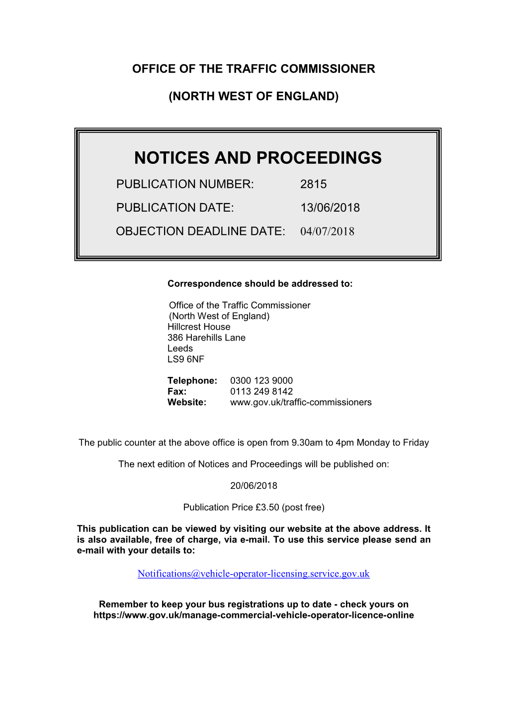 Notices and Proceedings for the North West of England