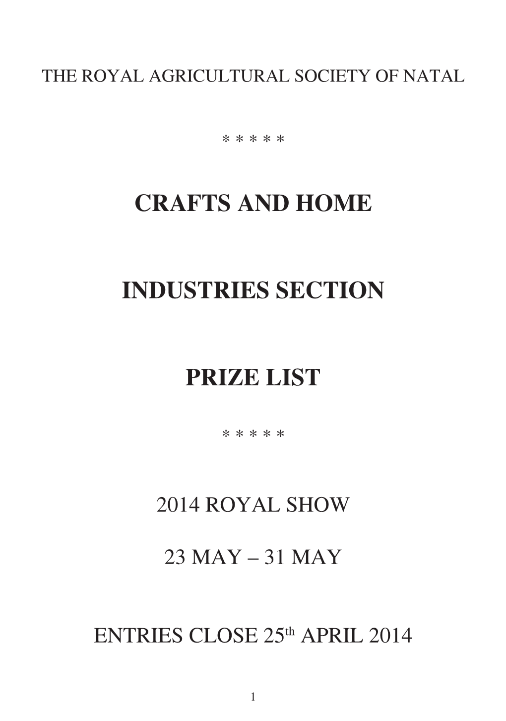 Crafts and Home Industries Section Prize List