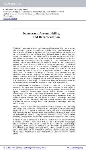 Democracy, Accountability, and Representation Edited by Adam Przeworski, Susan C