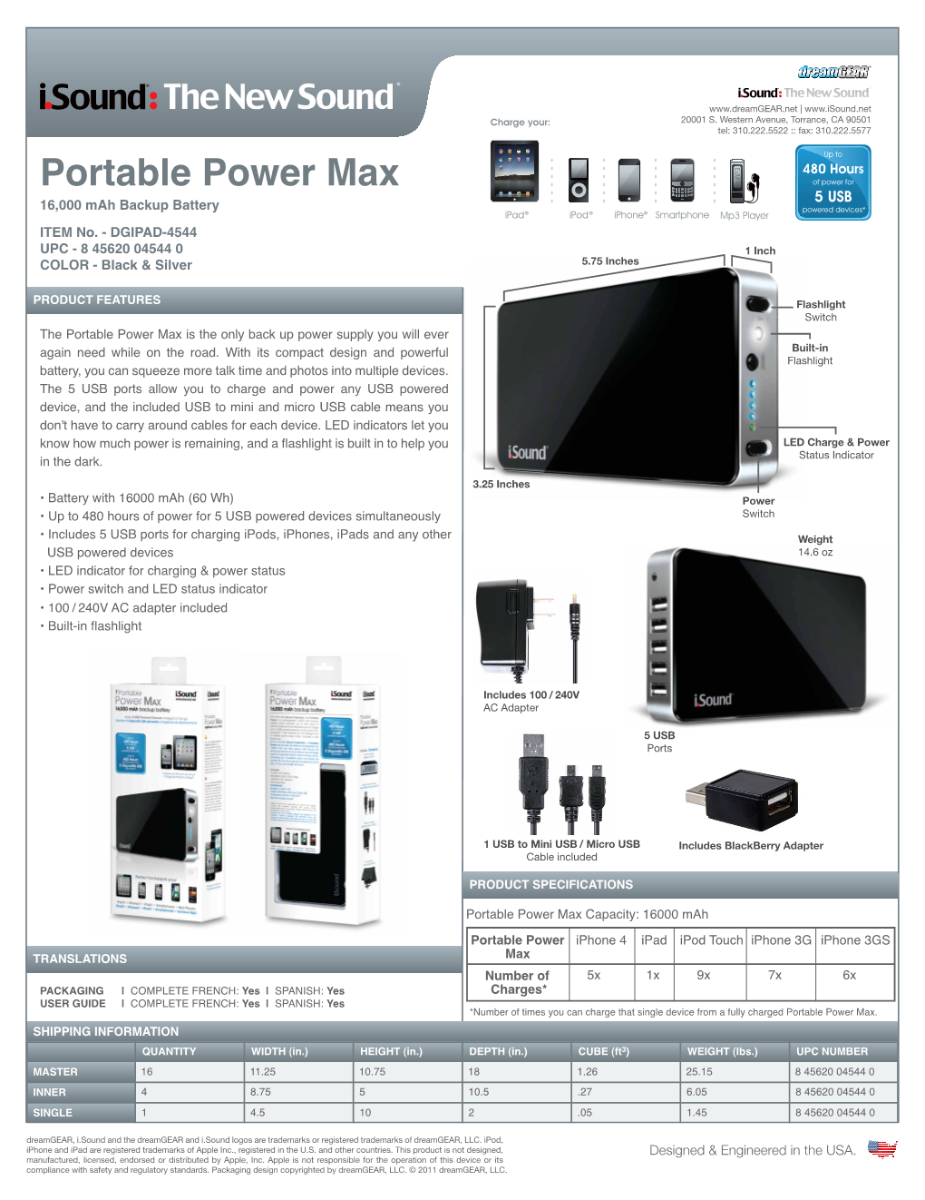 Portable Power Max 16,000 Mah Backup Battery ITEM No