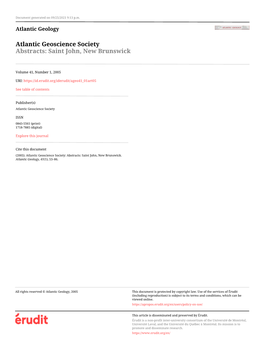 Atlantic Geoscience Society: Abstracts: Saint John, New Brunswick