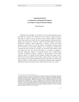 Unpacking the Board a Comparative and Empirical Perspective on Groups in Corporate Decision-Making