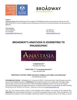 Broadway's Anastasia Is Journeying to Philadelphia!