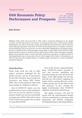G20 Economic Policy Performance and Prospects