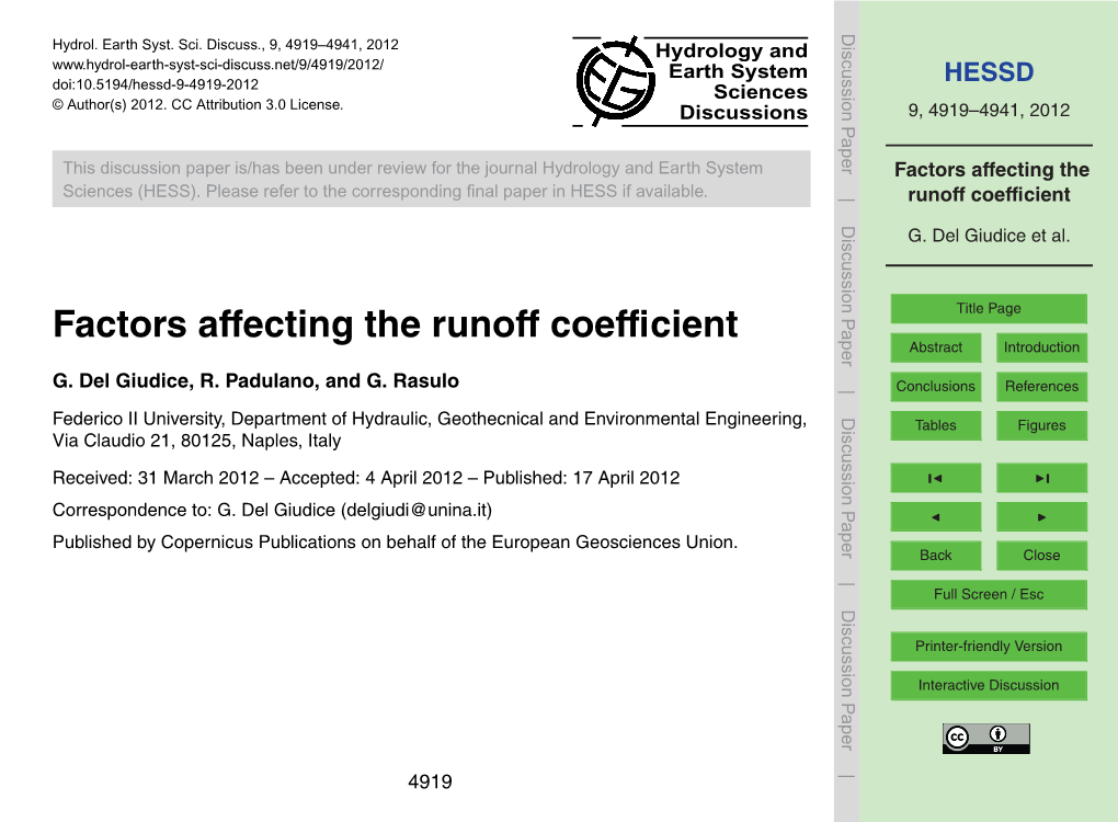 Factors Affecting the Runoff Coefficient