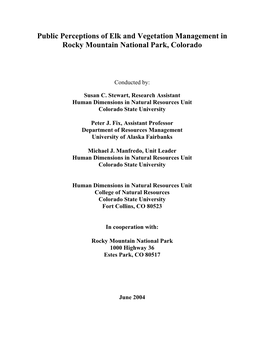 Public Perceptions of Elk and Vegetation Management in Rocky Mountain National Park, Colorado