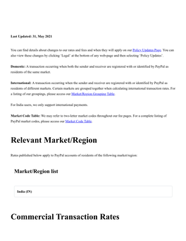 Relevant Market/Region Commercial Transaction Rates