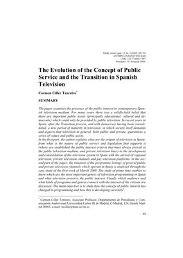 The Evolution of the Concept of Public Service and the Transition in Spanish Television