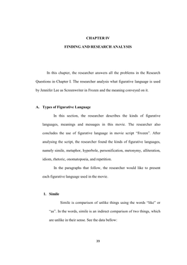 CHAPTER IV FINDING and RESEARCH ANALYSIS in This Chapter, the Researcher Answers All the Problems in the Research Questions in C