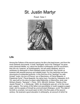 St. Justin Martyr Feast: June 1