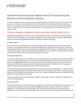 Authorities Governing the Deployment of Troops During the Election and Post-Election Season