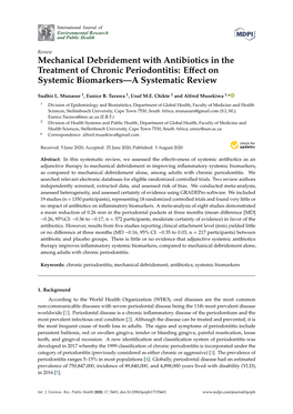 Mechanical Debridement with Antibiotics in the Treatment of Chronic Periodontitis: Eﬀect on Systemic Biomarkers—A Systematic Review