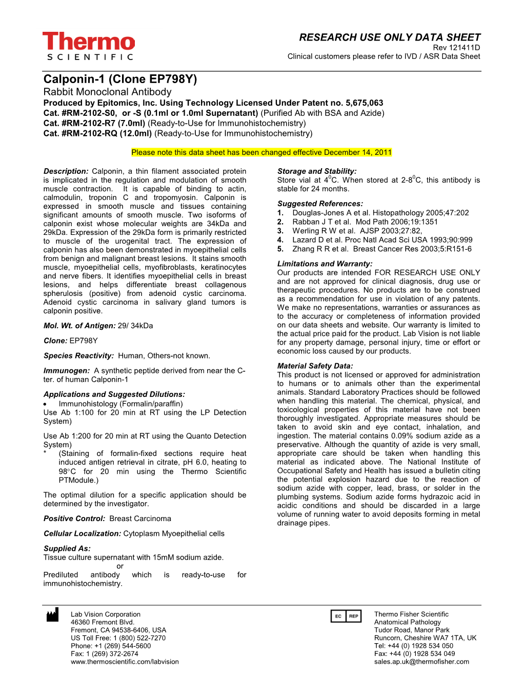Calponin-1 (Clone EP798Y) Rabbit Monoclonal Antibody Produced by Epitomics, Inc