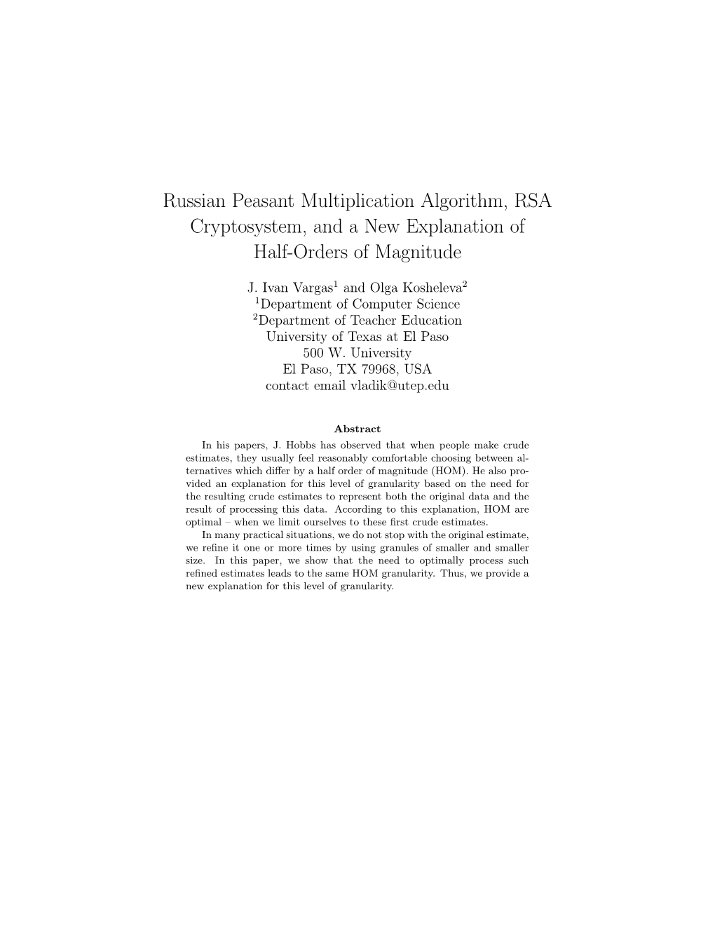 Russian Peasant Multiplication Algorithm, RSA Cryptosystem, and a New Explanation of Half-Orders of Magnitude