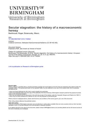 Secular Stagnation: the History of a Macroeconomic Heresy Backhouse, Roger; Boianovsky, Mauro