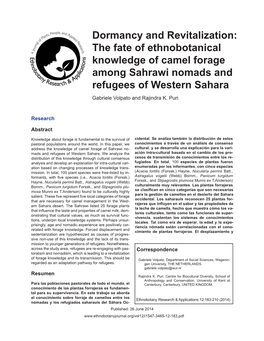 Dormancy and Revitalization: the Fate of Ethnobotanical Knowledge of Camel Forage Among Sahrawi Nomads and Refugees of Western Sahara Gabriele Volpato and Rajindra K