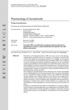 Pharmacology of Cannabinoids