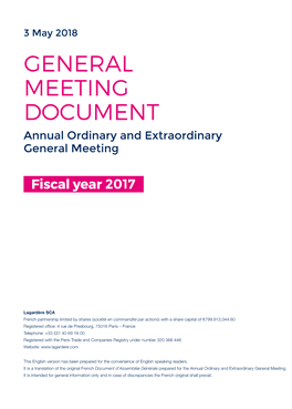 2018 GENERAL MEETING DOCUMENT Annual Ordinary and Extraordinary General Meeting