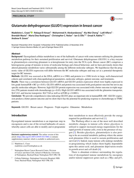 Glutamate Dehydrogenase (GLUD1) Expression in Breast Cancer