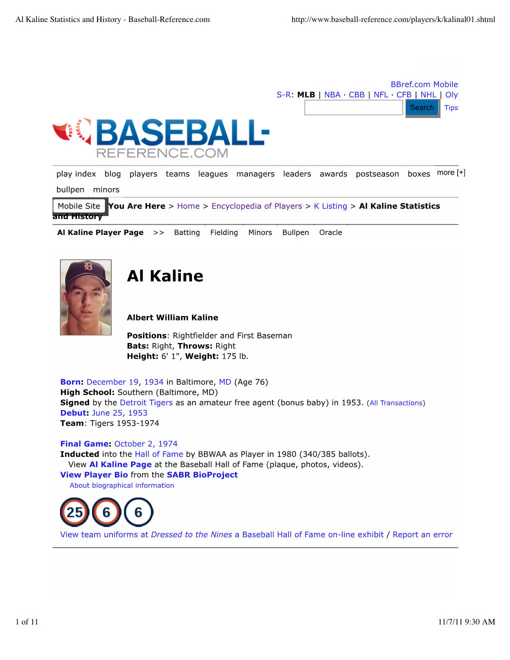 Al Kaline Statistics and History - Baseball-Reference.Com