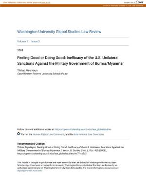 Feeling Good Or Doing Good: Inefficacy of the U.S. Unilateral Sanctions Against the Military Government of Burma/Myanmar